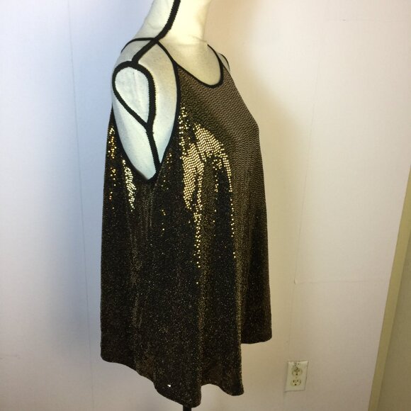 Torrid Cami Tank Top 2X Womans Plus Black Gold Sequin Sleeveless Holiday Sparkle - Picture 2 of 15